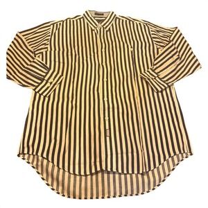 Vtg CHAPS Ralph Lauren Striped Button Down Shirt Men 16 (32/33) Blue White Cottn